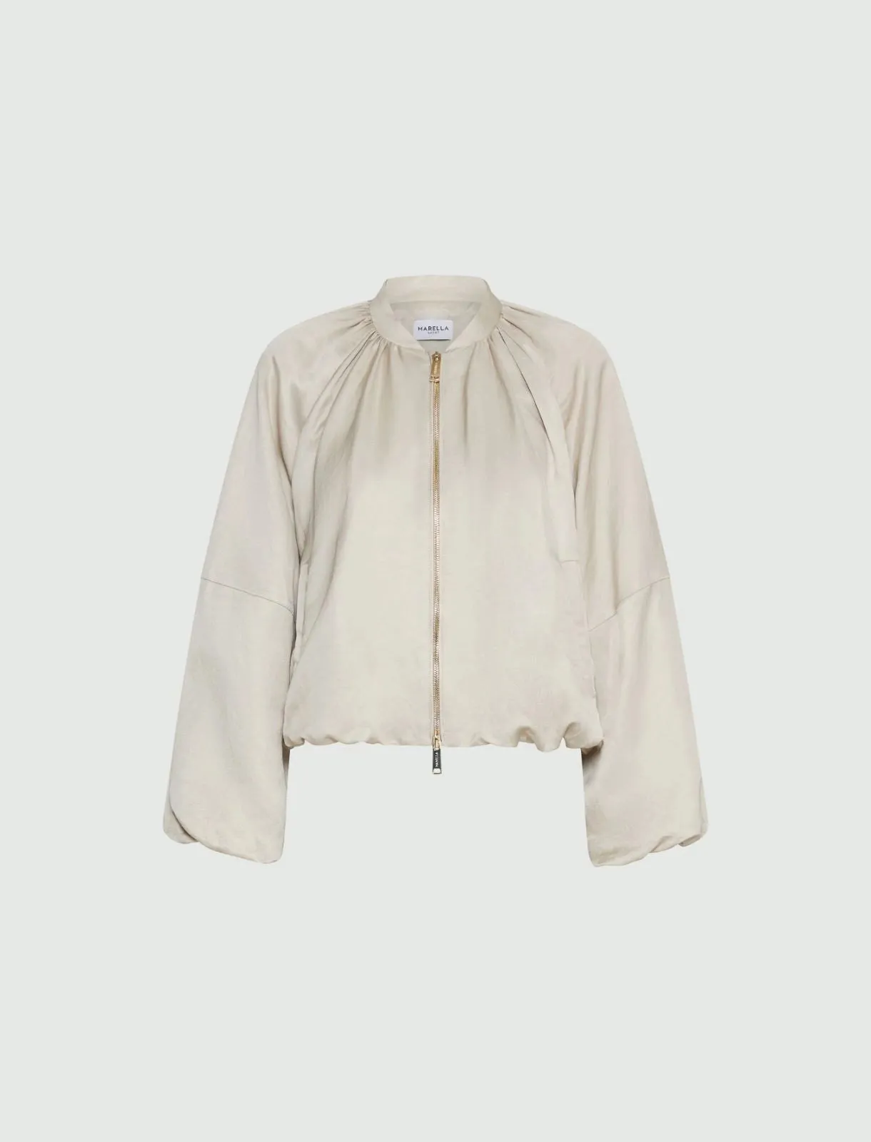 sand viscose linen bomber jacket