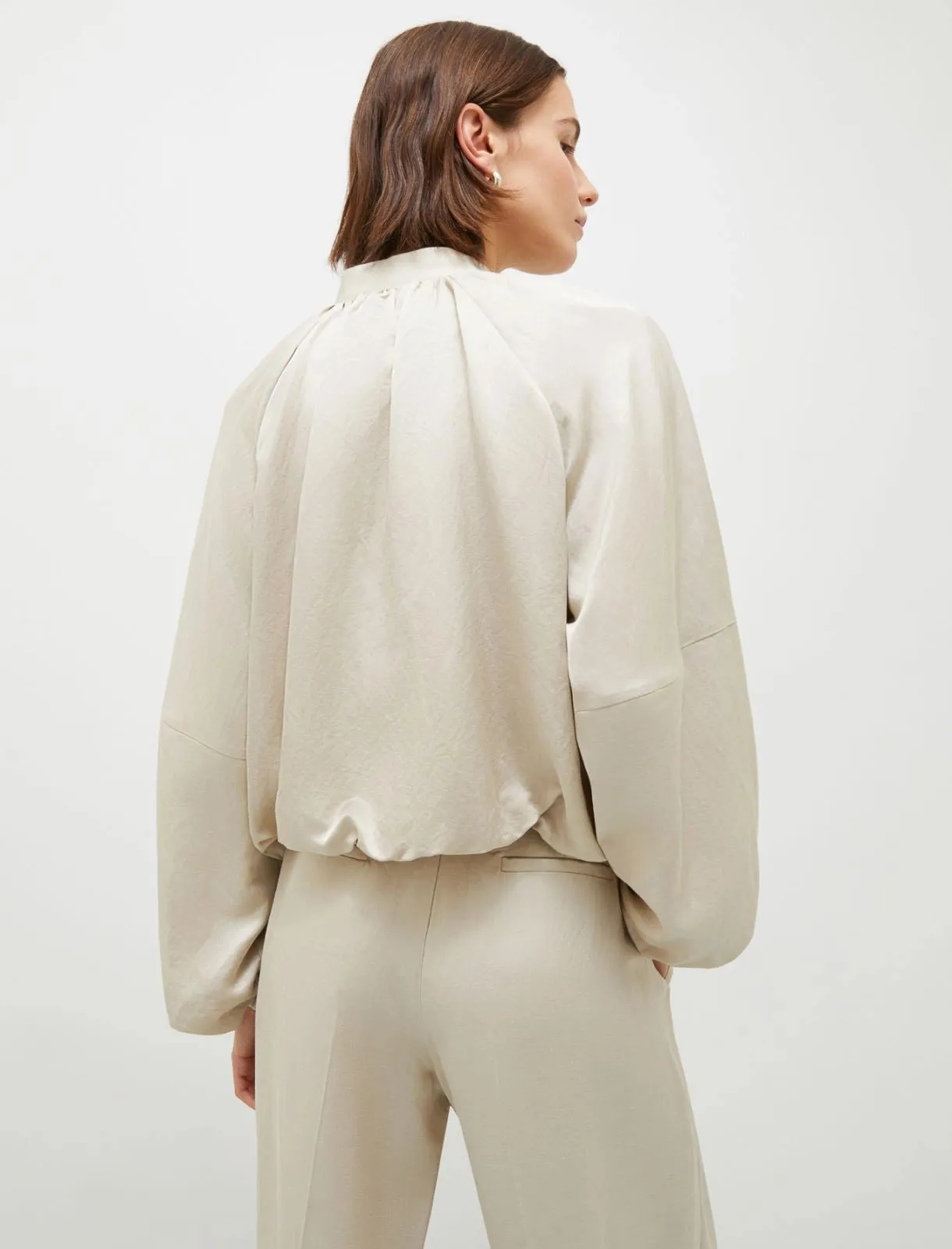 sand viscose linen bomber jacket
