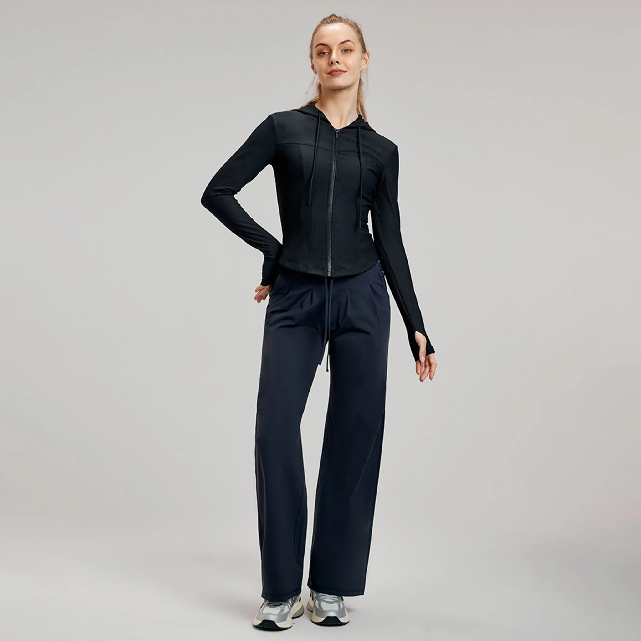 SereneFit Hooded Yoga Jacket – Slim Fit, Casual Long-Sleeve Activewear