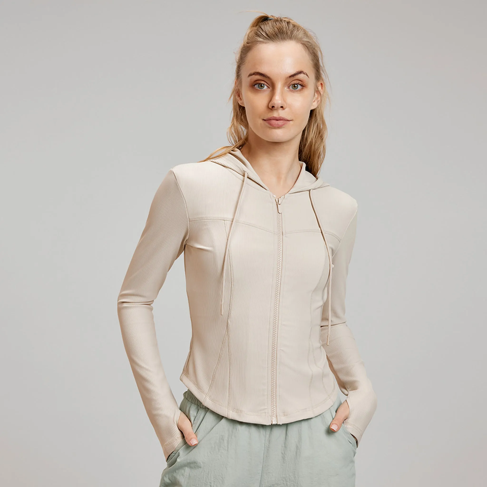 SereneFit Hooded Yoga Jacket – Slim Fit, Casual Long-Sleeve Activewear