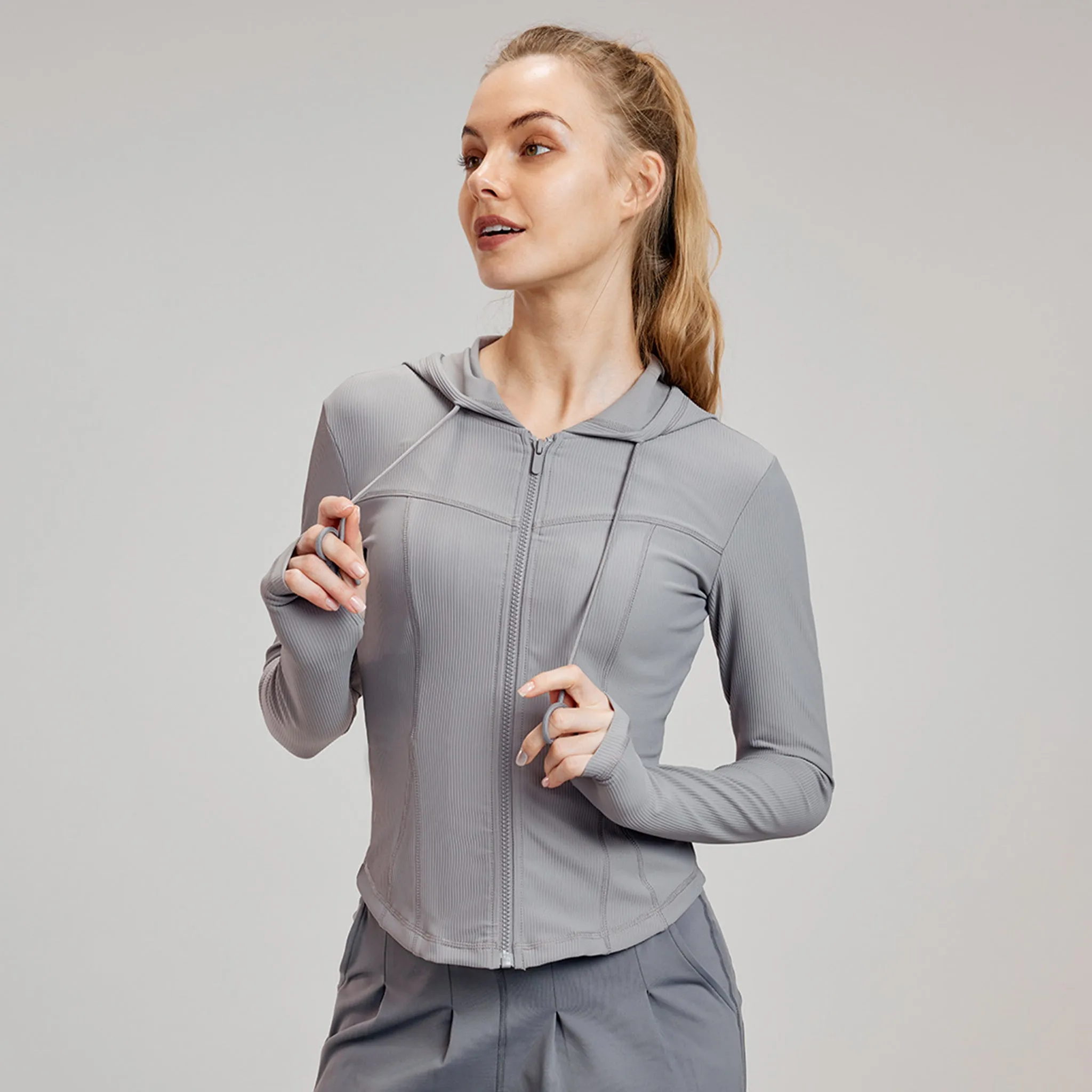 SereneFit Hooded Yoga Jacket – Slim Fit, Casual Long-Sleeve Activewear