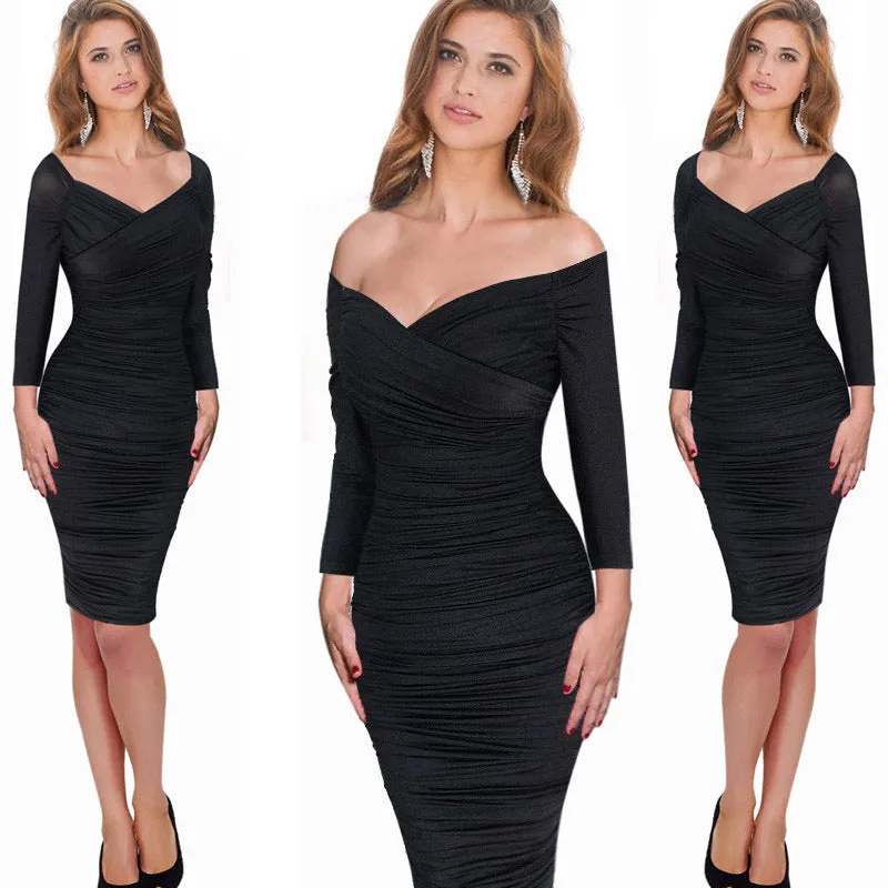 Sexy Wool Off Shoulder Slim Knee-length Dress