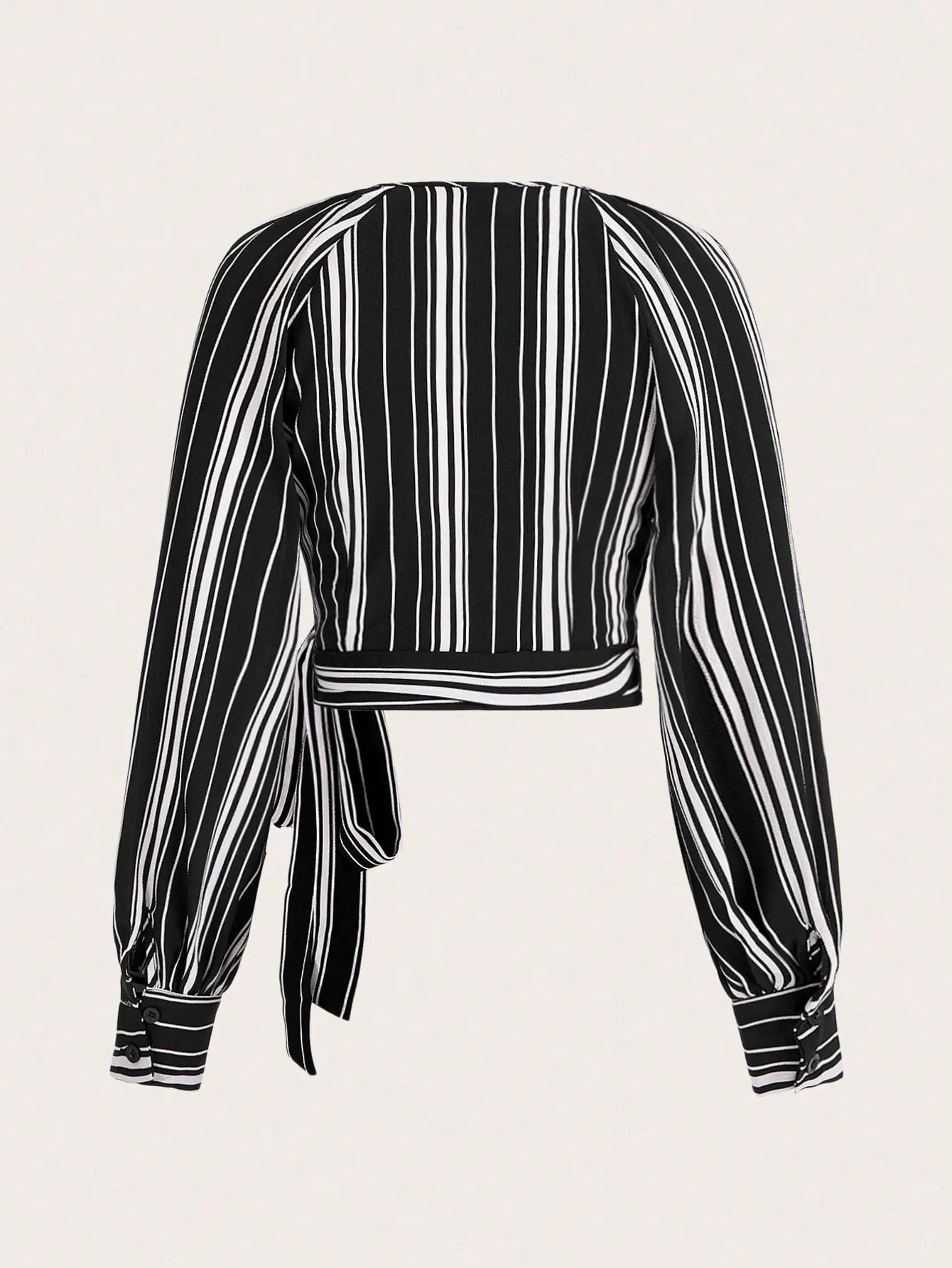 SHEIN Priv̩ Women's Striped Print Raglan Sleeve Crop Tie Front Shirt