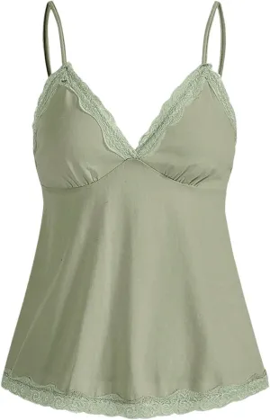 SHENHE Women's Lace Babydoll Tank Top Sexy V Neck Sleeveless Flared Hem Flowy Peplum Tops