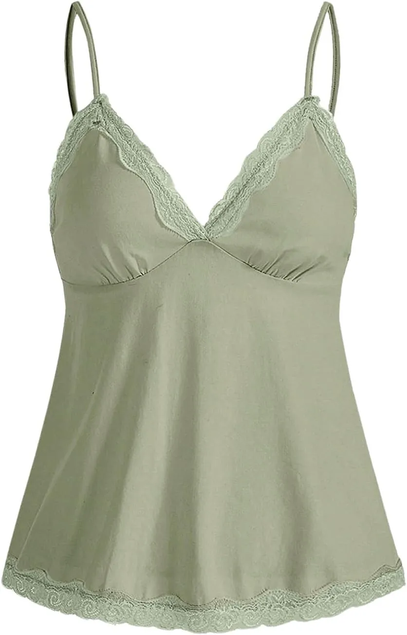 SHENHE Women's Lace Babydoll Tank Top Sexy V Neck Sleeveless Flared Hem Flowy Peplum Tops