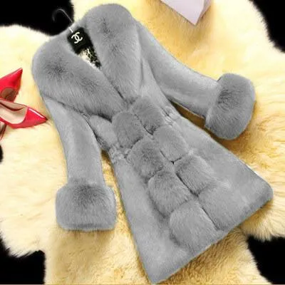 Slim Faux Fur Plain Coat