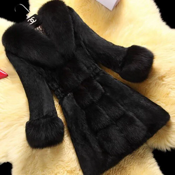 Slim Faux Fur Plain Coat