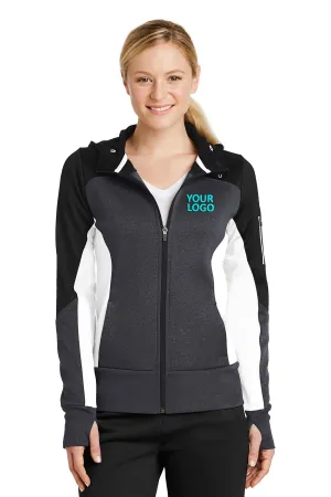 Sport-Tek Ladies Tech Fleece Colorblock Customized Full-Zip Hooded Jackets, Black/ Graphite Heather/ White Sport-Tek Ladies Tech Fleece Colorblock Customized Full-Zip Hooded Jackets, Black/ Graphite Heather/ White