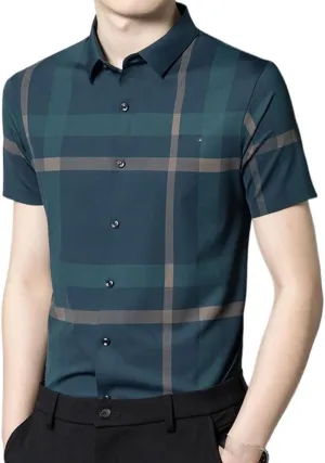 Striped Shirts for Men Summer Lightweight Seamless Short Sleeve Button Down Breathable Comfortable No Show Undershirt