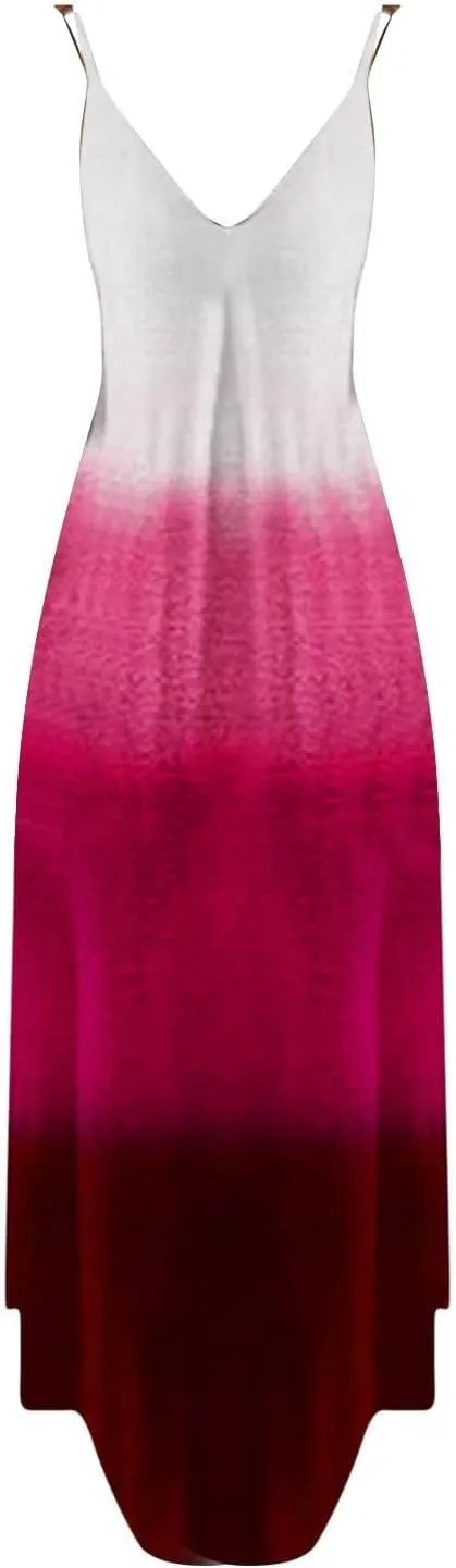Summer Dresses for Women 2024 Casual V-Neck Long Dress Elegant A Line Sleeveless Printed Beach Sundress
