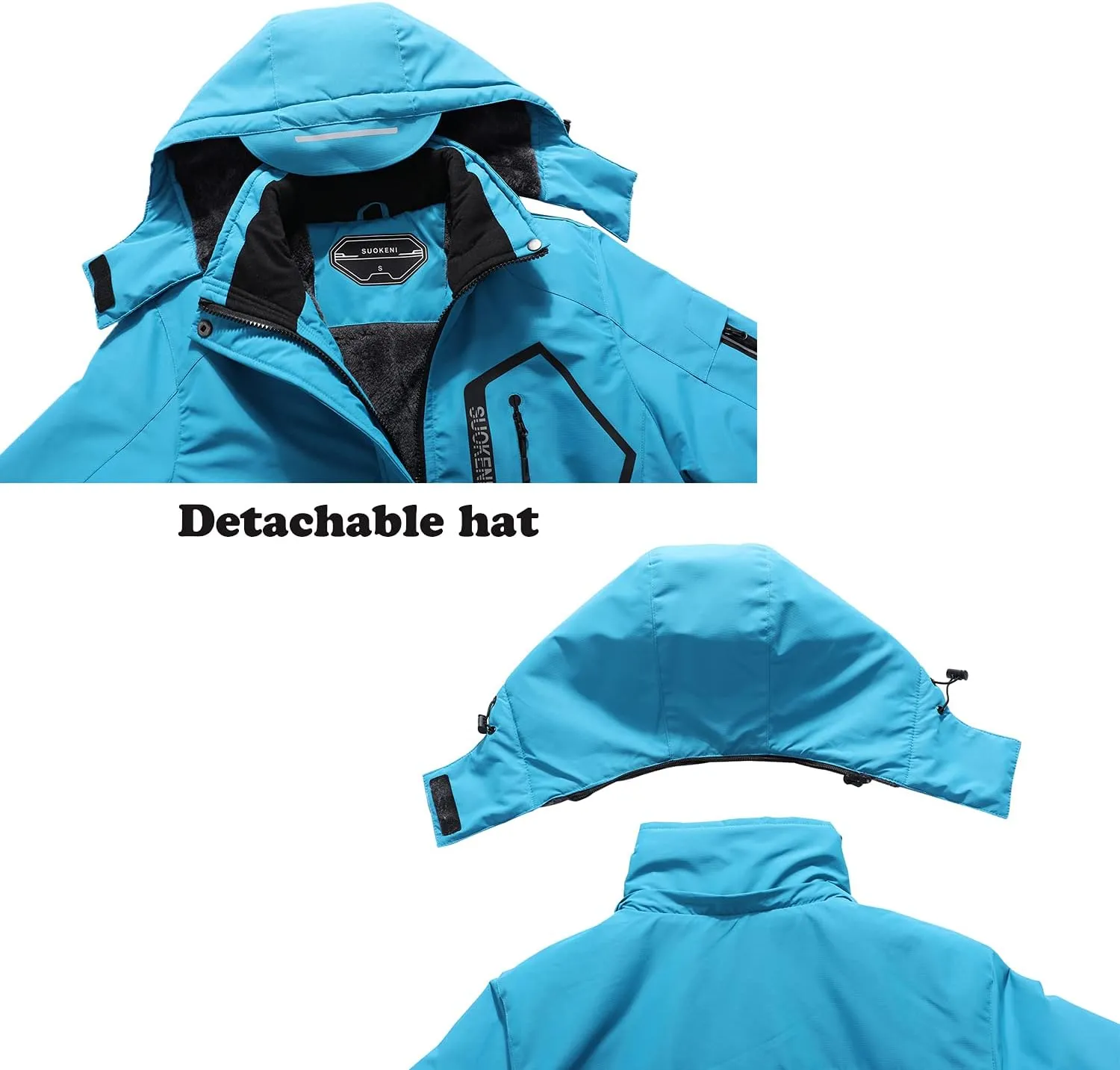SUOKENI Women's Waterproof Warm Winter Snow Coat Hooded Raincoat Ski Snowboarding Jacket