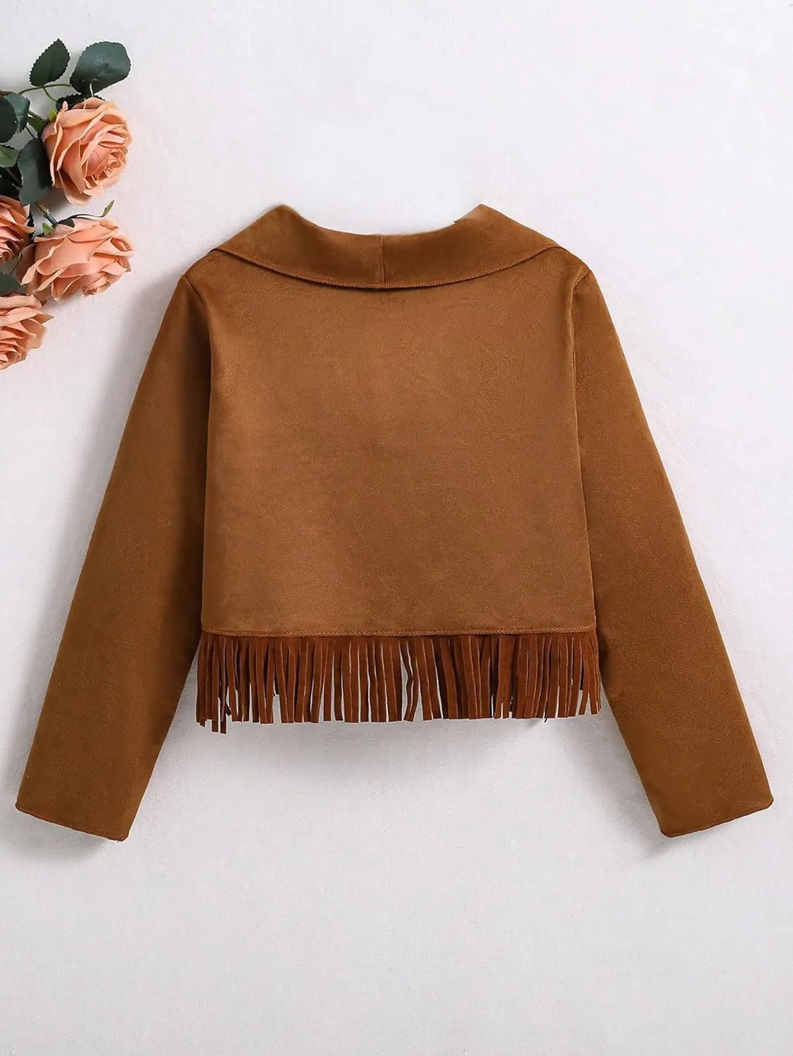 SweatyRocks Girl's Long Sleeve Collar Open Front Coat Asymmetrical Fringe Hem Jacket Tops
