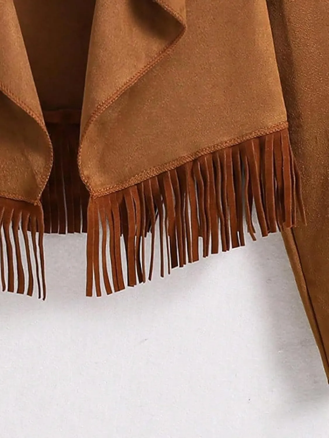 SweatyRocks Girl's Long Sleeve Collar Open Front Coat Asymmetrical Fringe Hem Jacket Tops