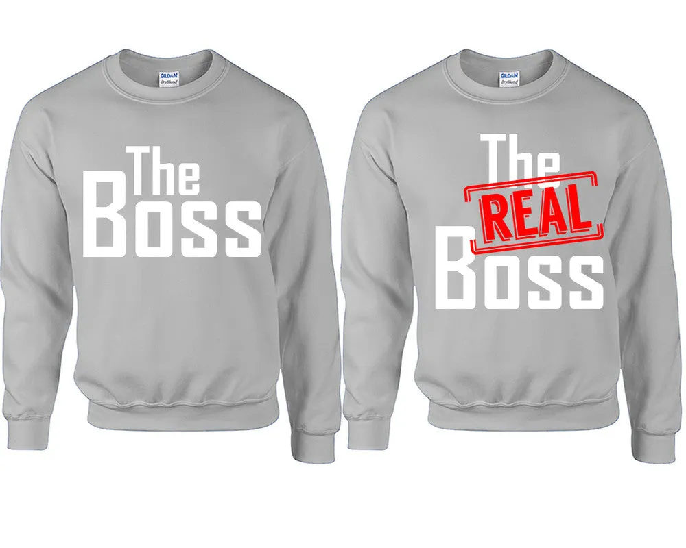 The Boss & The Real Boss Couple Matching Crewneck Sweaters – Unisex Pullover Sweaters Sold Separately for Him and Her