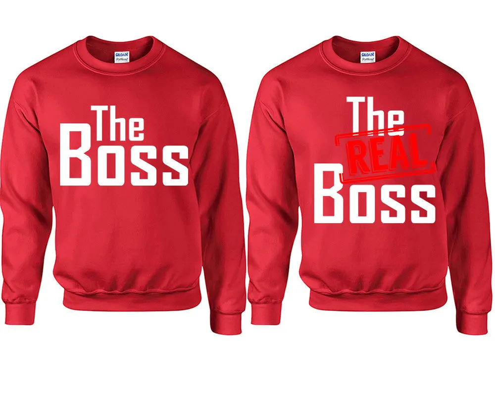 The Boss & The Real Boss Couple Matching Crewneck Sweaters – Unisex Pullover Sweaters Sold Separately for Him and Her