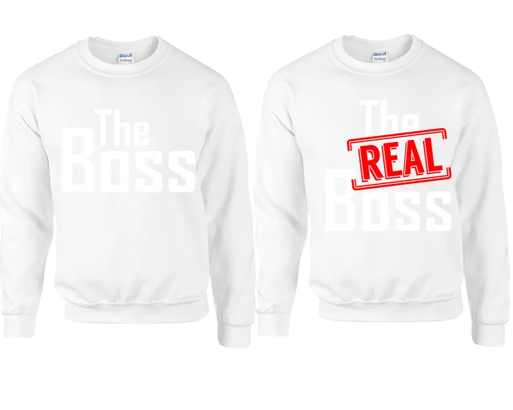 The Boss & The Real Boss Couple Matching Crewneck Sweaters – Unisex Pullover Sweaters Sold Separately for Him and Her