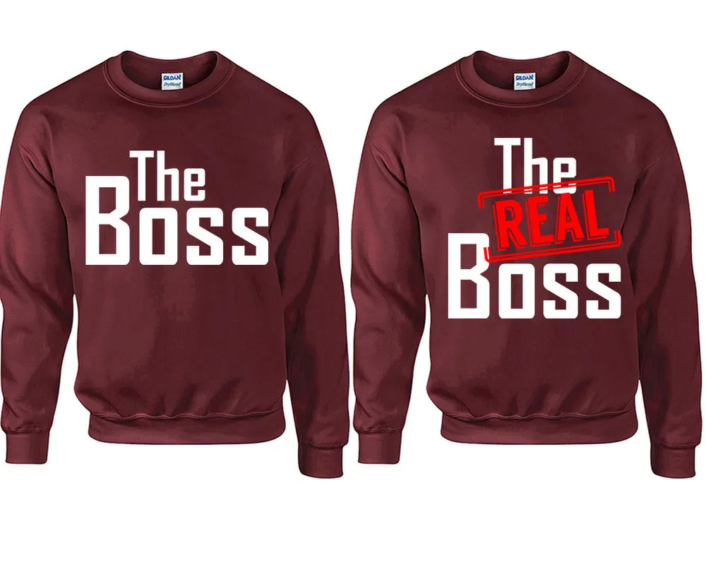 The Boss & The Real Boss Couple Matching Crewneck Sweaters – Unisex Pullover Sweaters Sold Separately for Him and Her