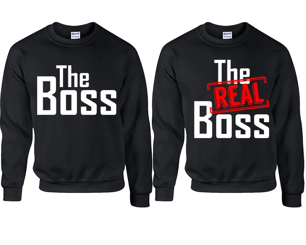 The Boss & The Real Boss Couple Matching Crewneck Sweaters – Unisex Pullover Sweaters Sold Separately for Him and Her