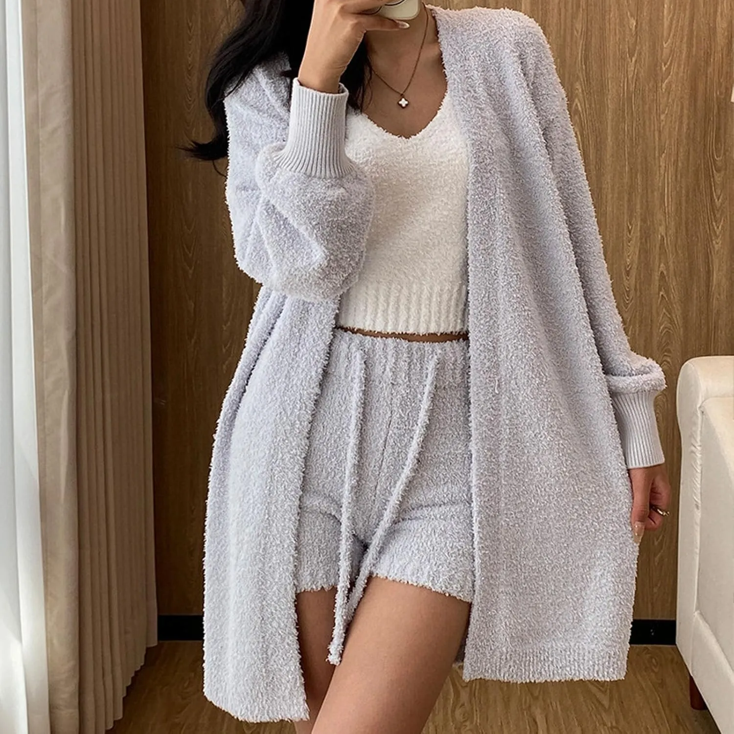The Pluffi Cozy Lounge Sets for Women, Knit Lounge Set, Knit Fit Scrubs Set, Cozy Loungewear Pajamas Sets for Woman Clothing