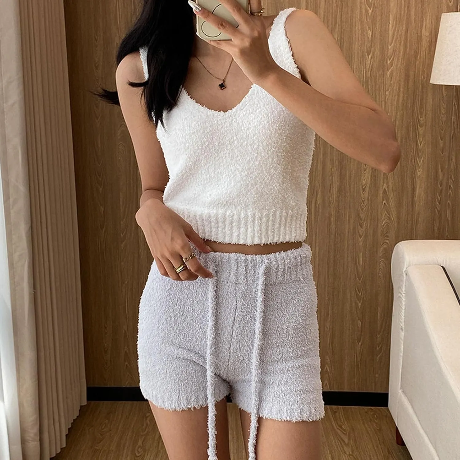 The Pluffi Cozy Lounge Sets for Women, Knit Lounge Set, Knit Fit Scrubs Set, Cozy Loungewear Pajamas Sets for Woman Clothing