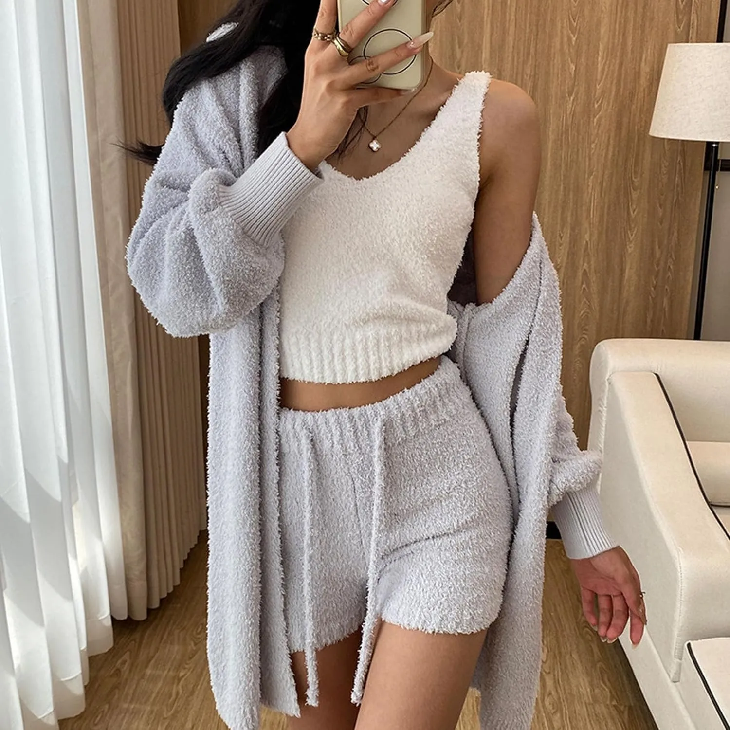 The Pluffi Cozy Lounge Sets for Women, Knit Lounge Set, Knit Fit Scrubs Set, Cozy Loungewear Pajamas Sets for Woman Clothing