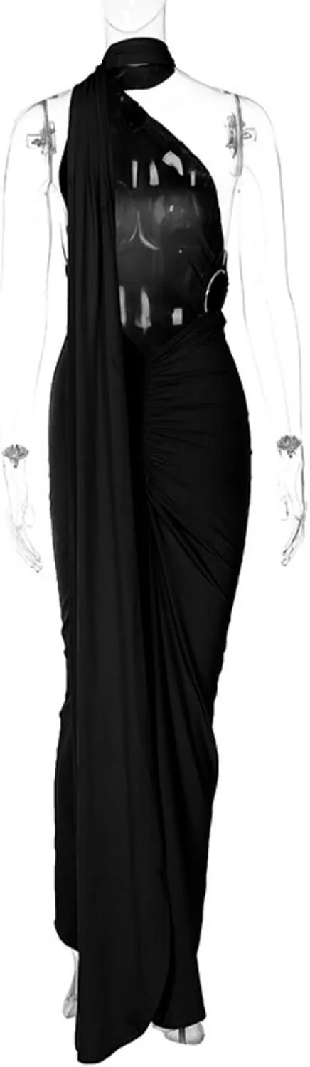 TICBRY Women's Sexy Elegant One Shoulder Backless Floor Length Long Maxi Dress