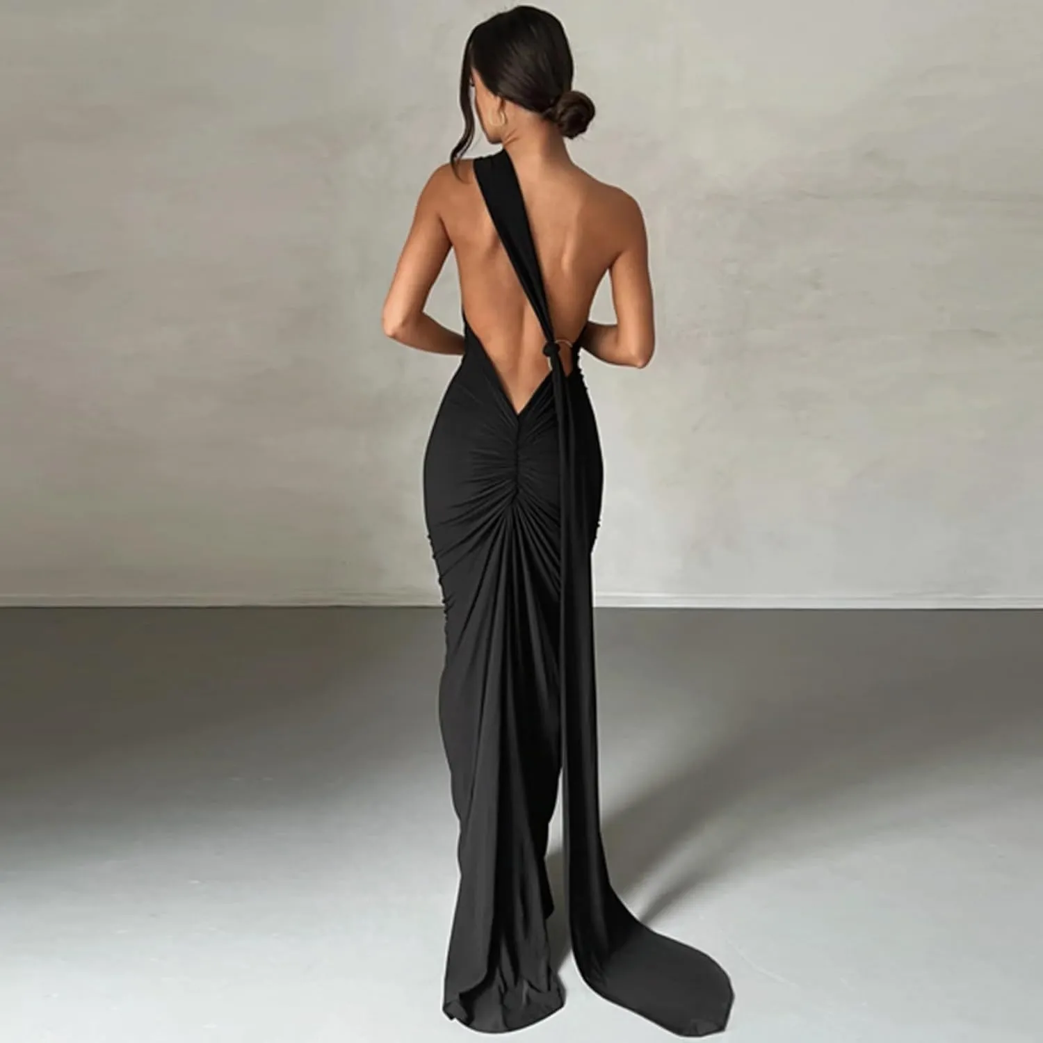 TICBRY Women's Sexy Elegant One Shoulder Backless Floor Length Long Maxi Dress