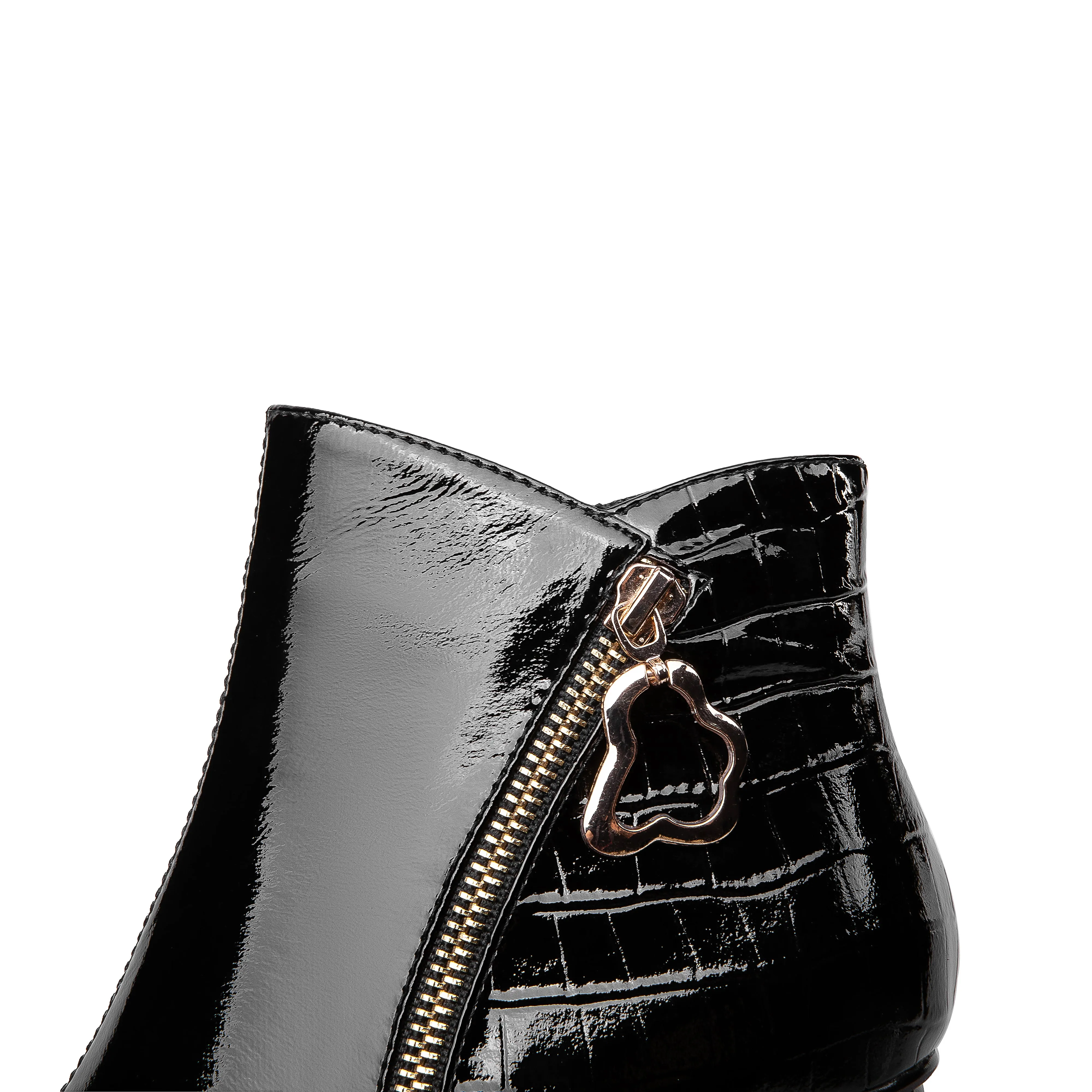 TinaCus Women's Patent Leather Handmade Pointed Toe Side Zip Up Stylish Cylindrical Mid Heel Ankle Boots