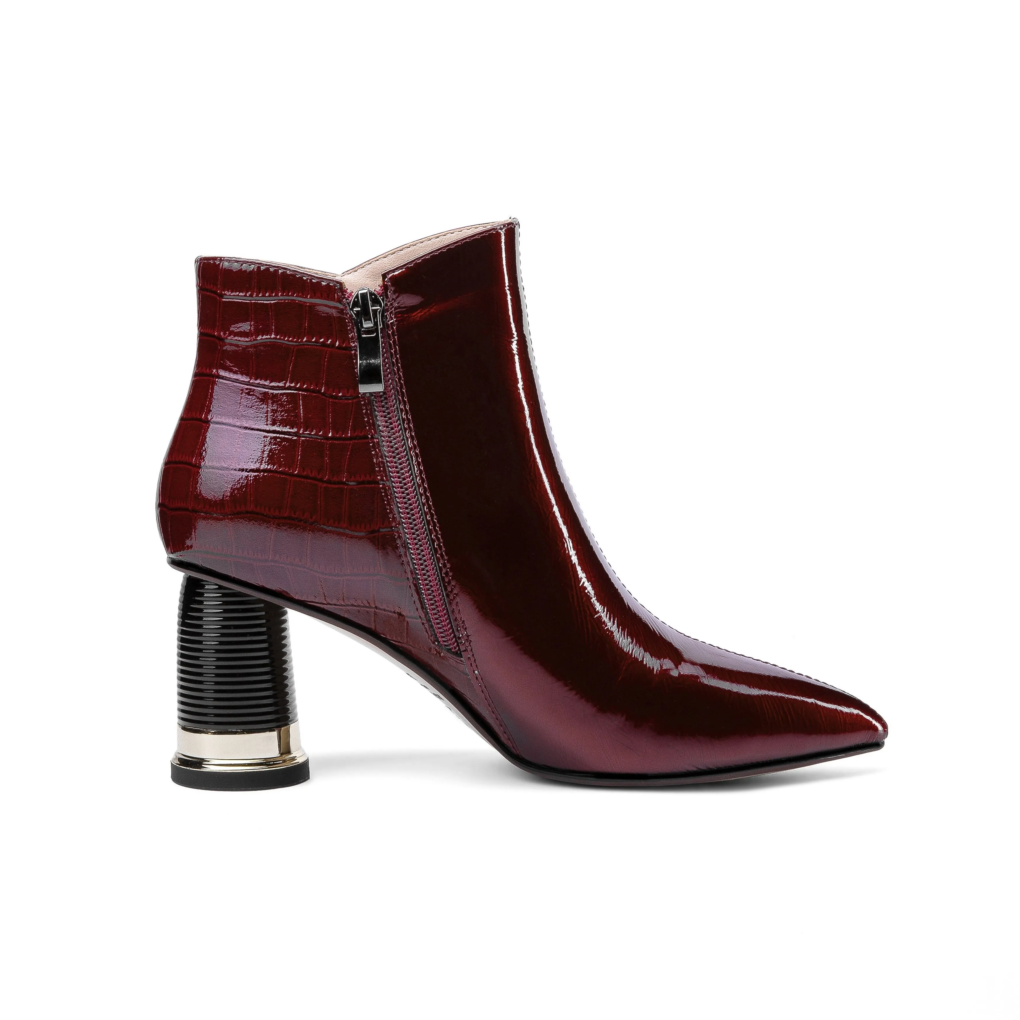TinaCus Women's Patent Leather Handmade Pointed Toe Side Zip Up Stylish Cylindrical Mid Heel Ankle Boots