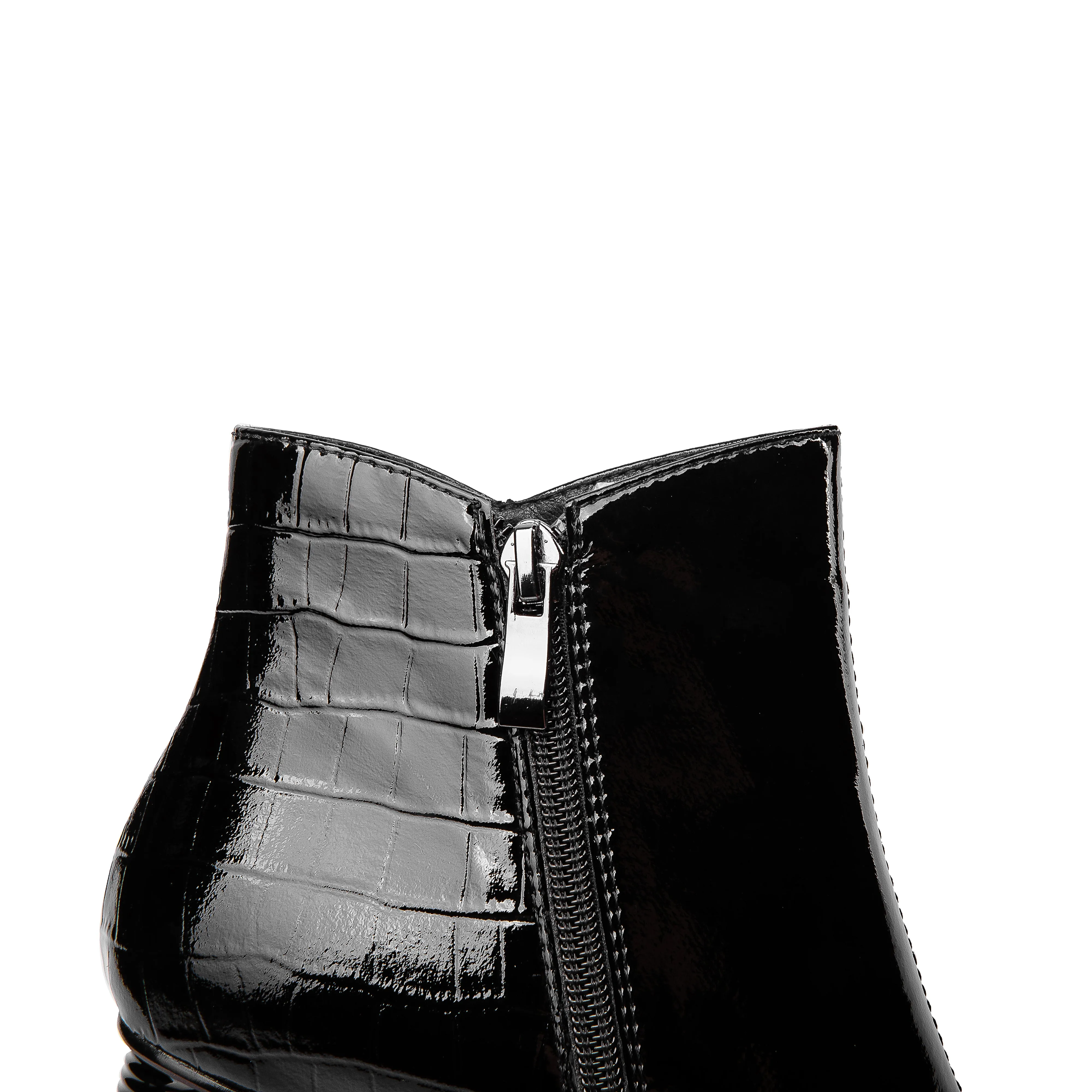 TinaCus Women's Patent Leather Handmade Pointed Toe Side Zip Up Stylish Cylindrical Mid Heel Ankle Boots