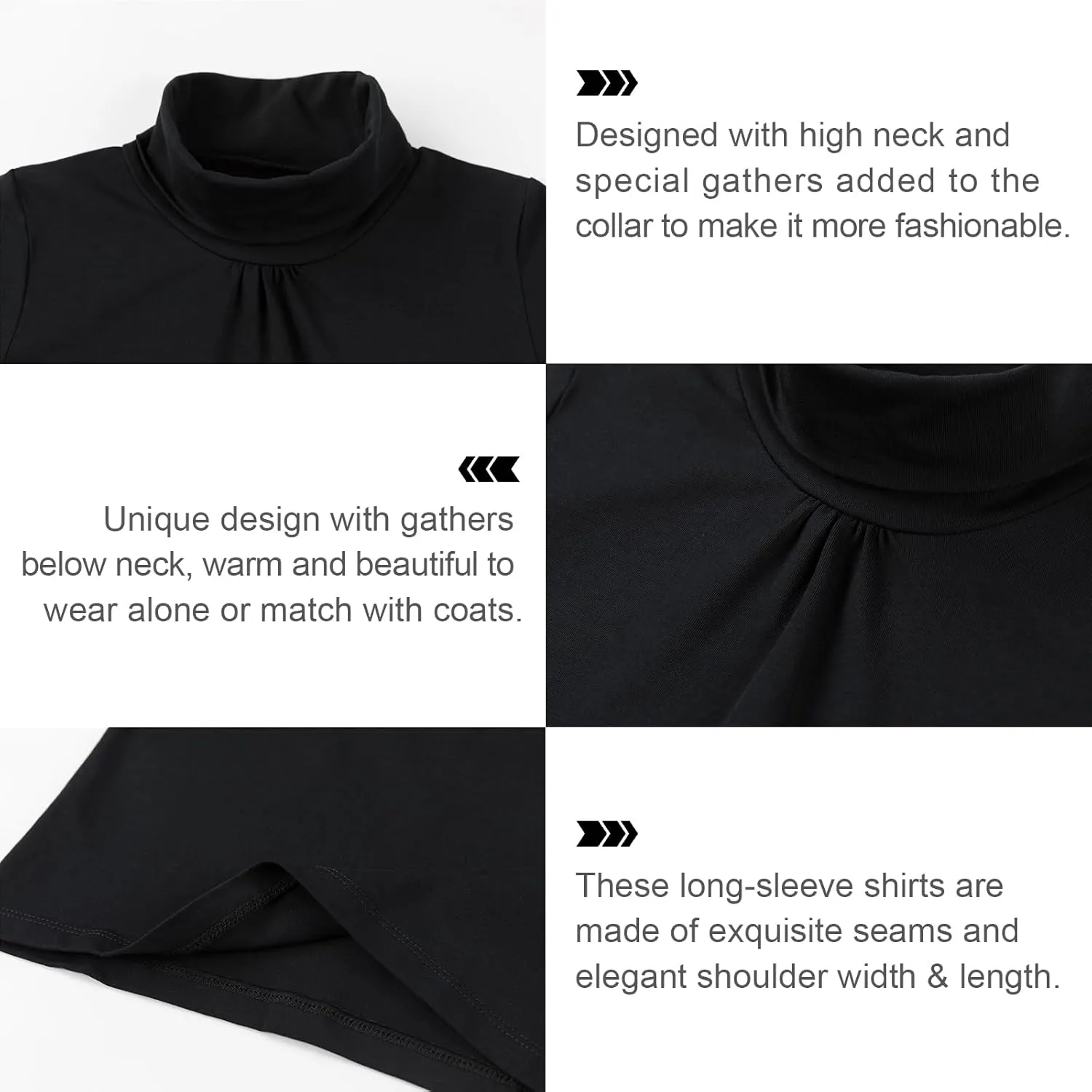 UNACOO Kids One or 2-Pack or 3-Pack Cotton with Spandex Long Sleeve Turtleneck T-Shirt for Girls (Age 2-11 Years)