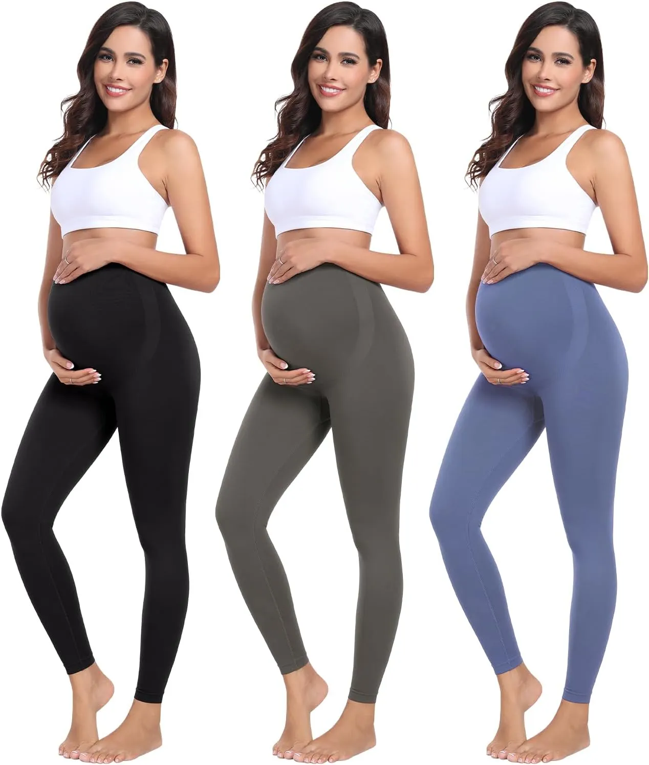 URUWASHI Womens Maternity Leggings Over The Belly Seamless Workout Pregnancy Pants High Waist Maternity Activewear for Women
