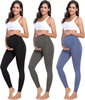 URUWASHI Womens Maternity Leggings Over The Belly Seamless Workout Pregnancy Pants High Waist Maternity Activewear for Women