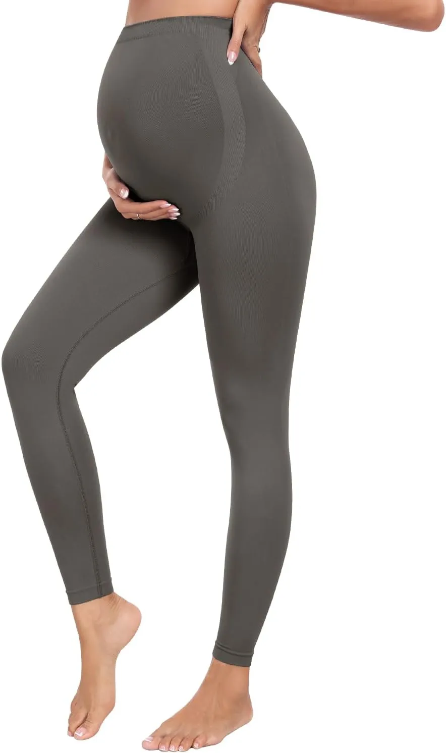 URUWASHI Womens Maternity Leggings Over The Belly Seamless Workout Pregnancy Pants High Waist Maternity Activewear for Women