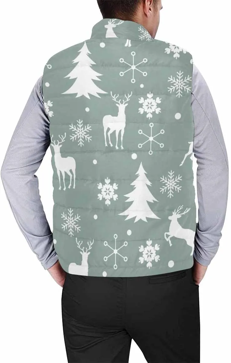 Vest For Men Christmas Pattern Mens Puffer Lightweight Vest Outdoor Winter Casual Warm Zip-Up Sleeveless