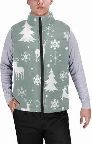 Vest For Men Christmas Pattern Mens Puffer Lightweight Vest Outdoor Winter Casual Warm Zip-Up Sleeveless