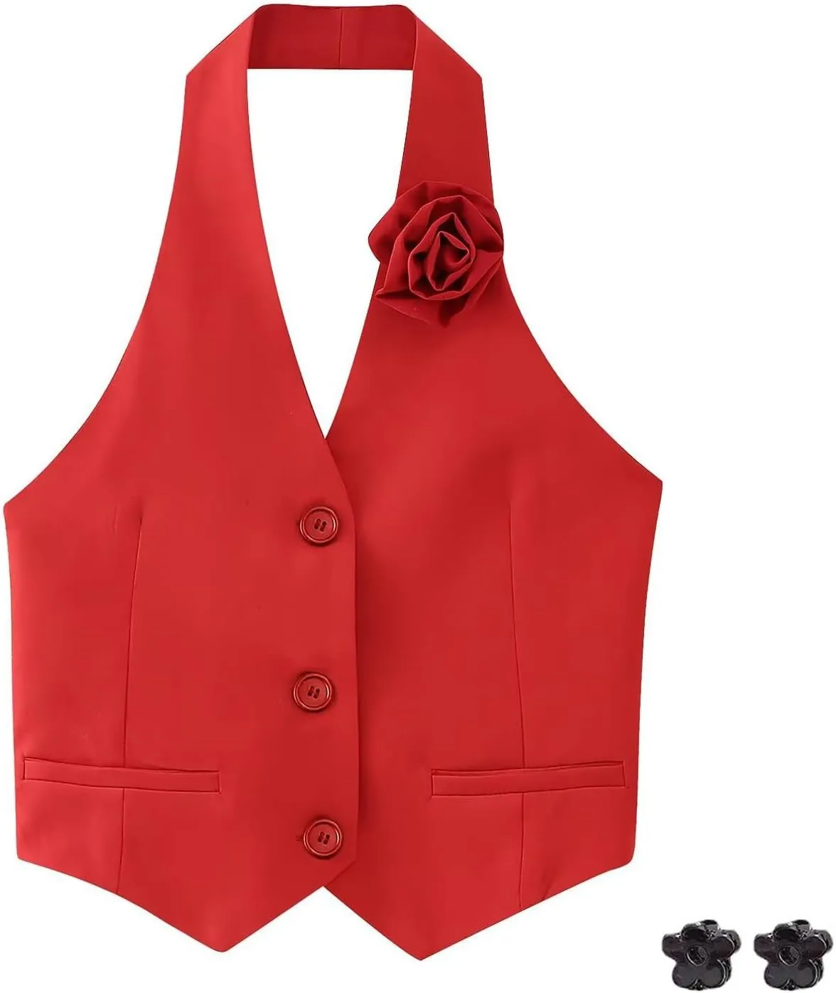 Vest Tops for Women Flowers V Neck Business Casual Sleeveless Summer Casual Single Breasted Jacket S~L