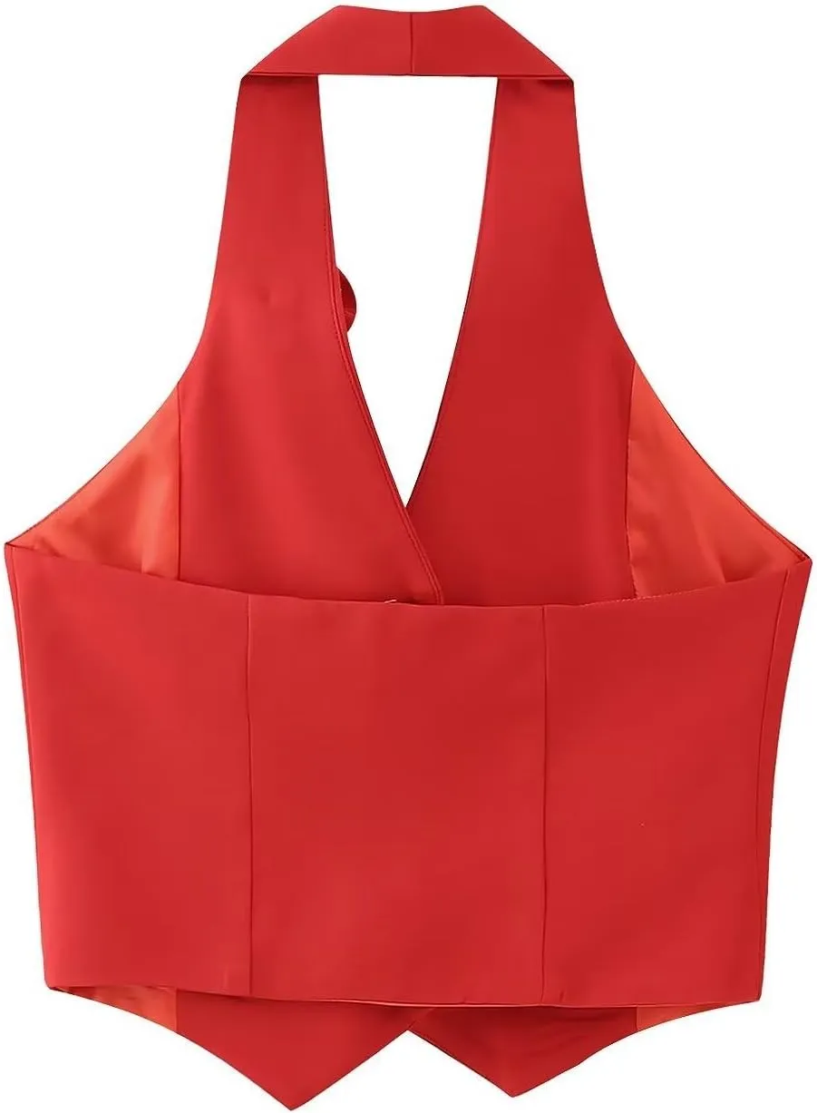 Vest Tops for Women Flowers V Neck Business Casual Sleeveless Summer Casual Single Breasted Jacket S~L