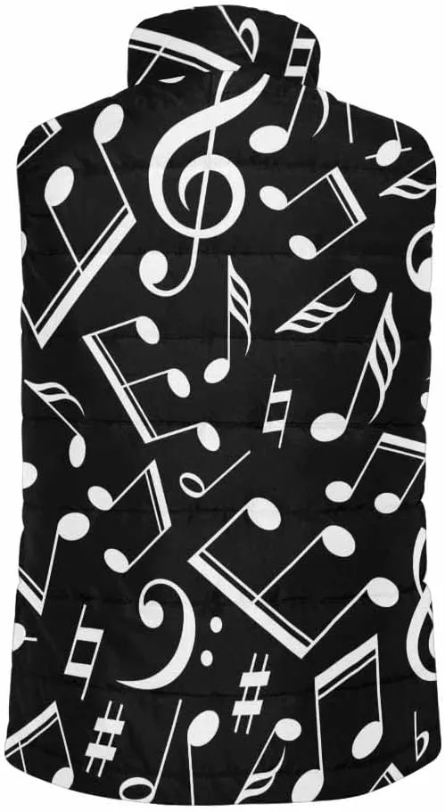 Vests For Men Music Notes Pattern Men's Warm Puffer Vest Outdoor Sleeveless Jacket For Golf Hiking Casual Travel