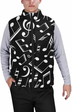 Vests For Men Music Notes Pattern Men's Warm Puffer Vest Outdoor Sleeveless Jacket For Golf Hiking Casual Travel