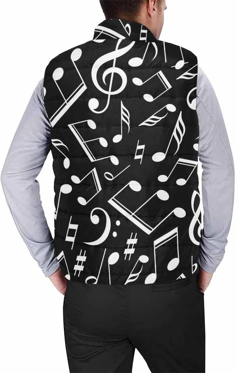 Vests For Men Music Notes Pattern Men's Warm Puffer Vest Outdoor Sleeveless Jacket For Golf Hiking Casual Travel