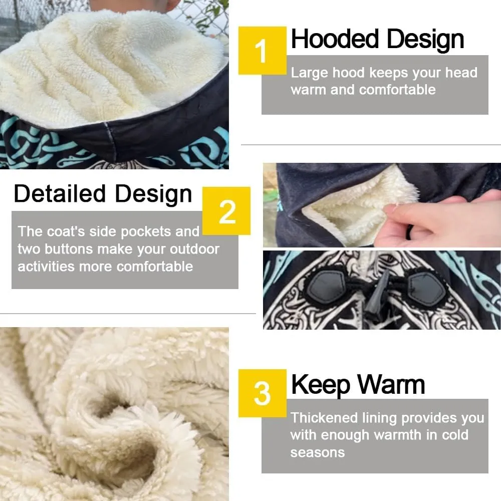 Viking Hooded Coats Novelty Sherpa Lined Flannel Jacket Thick Poncho Hoodies Viking Clothing For Men Cloak Jacket