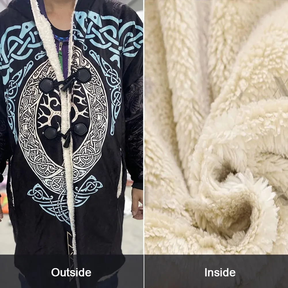 Viking Hooded Coats Novelty Sherpa Lined Flannel Jacket Thick Poncho Hoodies Viking Clothing For Men Cloak Jacket
