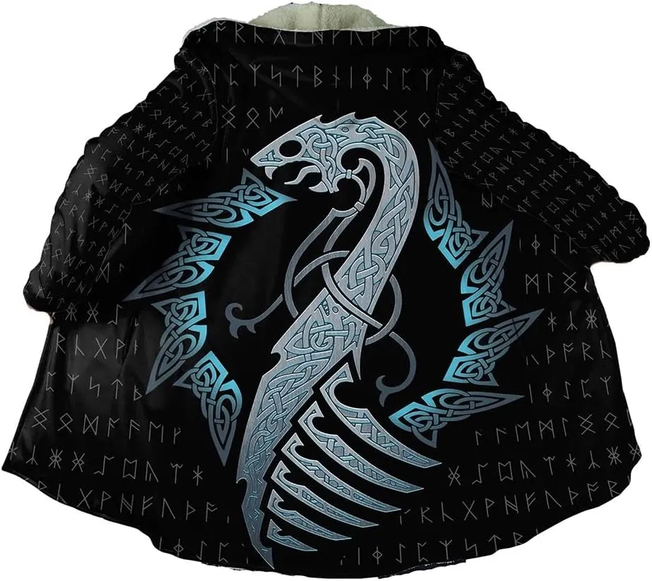 Viking Hooded Coats Novelty Sherpa Lined Flannel Jacket Thick Poncho Hoodies Viking Clothing For Men Cloak Jacket