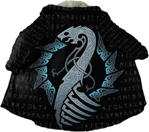 Viking Hooded Coats Novelty Sherpa Lined Flannel Jacket Thick Poncho Hoodies Viking Clothing For Men Cloak Jacket