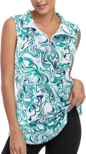 Viracy Women's Zip Up Golf Workout Tank Tops Sleeveless Quick Dry Athletic Polo Shirts