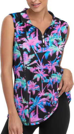 Viracy Women's Zip Up Golf Workout Tank Tops Sleeveless Quick Dry Athletic Polo Shirts