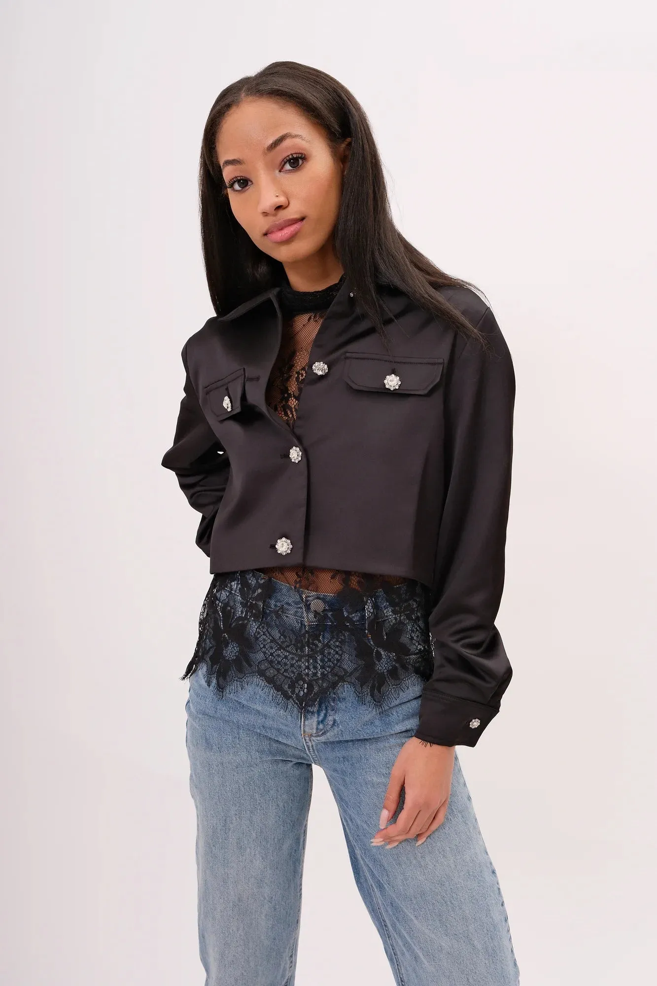 VIVIENNE SATIN JACKET (BLACK TOURMALINE)