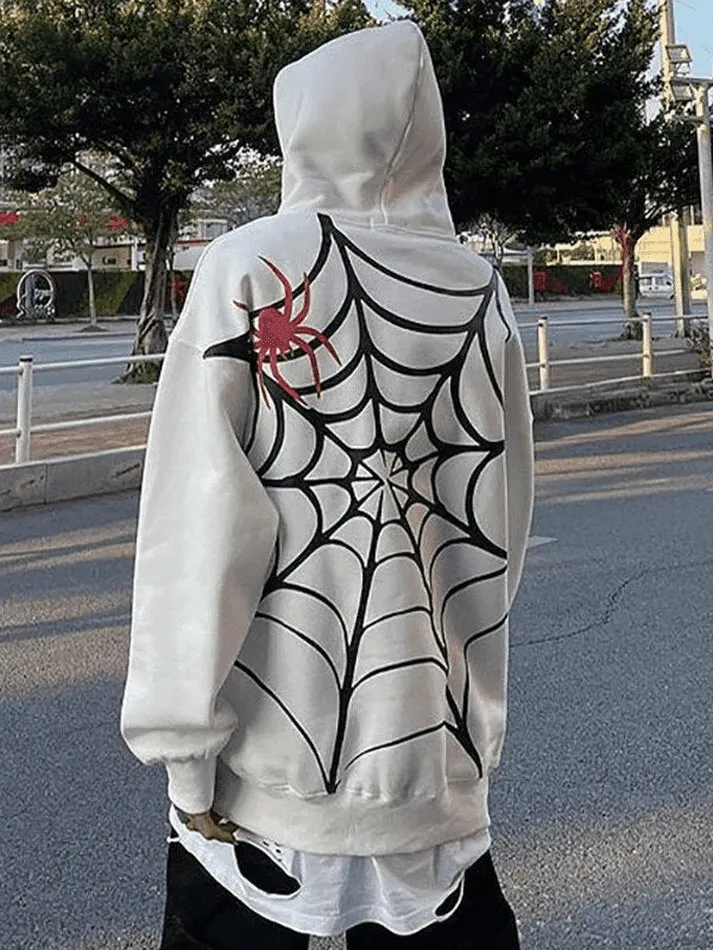 Wenkouban-Spring Casual Outfits Y2K Outfits Unisex Loose Fit Spiderweb Graphic Hoodie