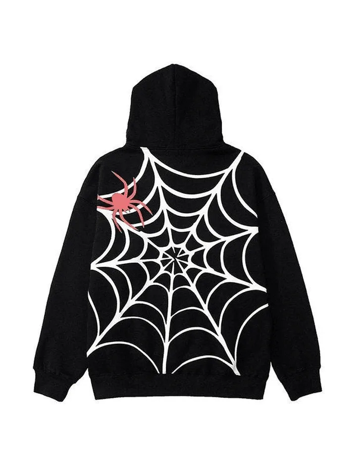 Wenkouban-Spring Casual Outfits Y2K Outfits Unisex Loose Fit Spiderweb Graphic Hoodie
